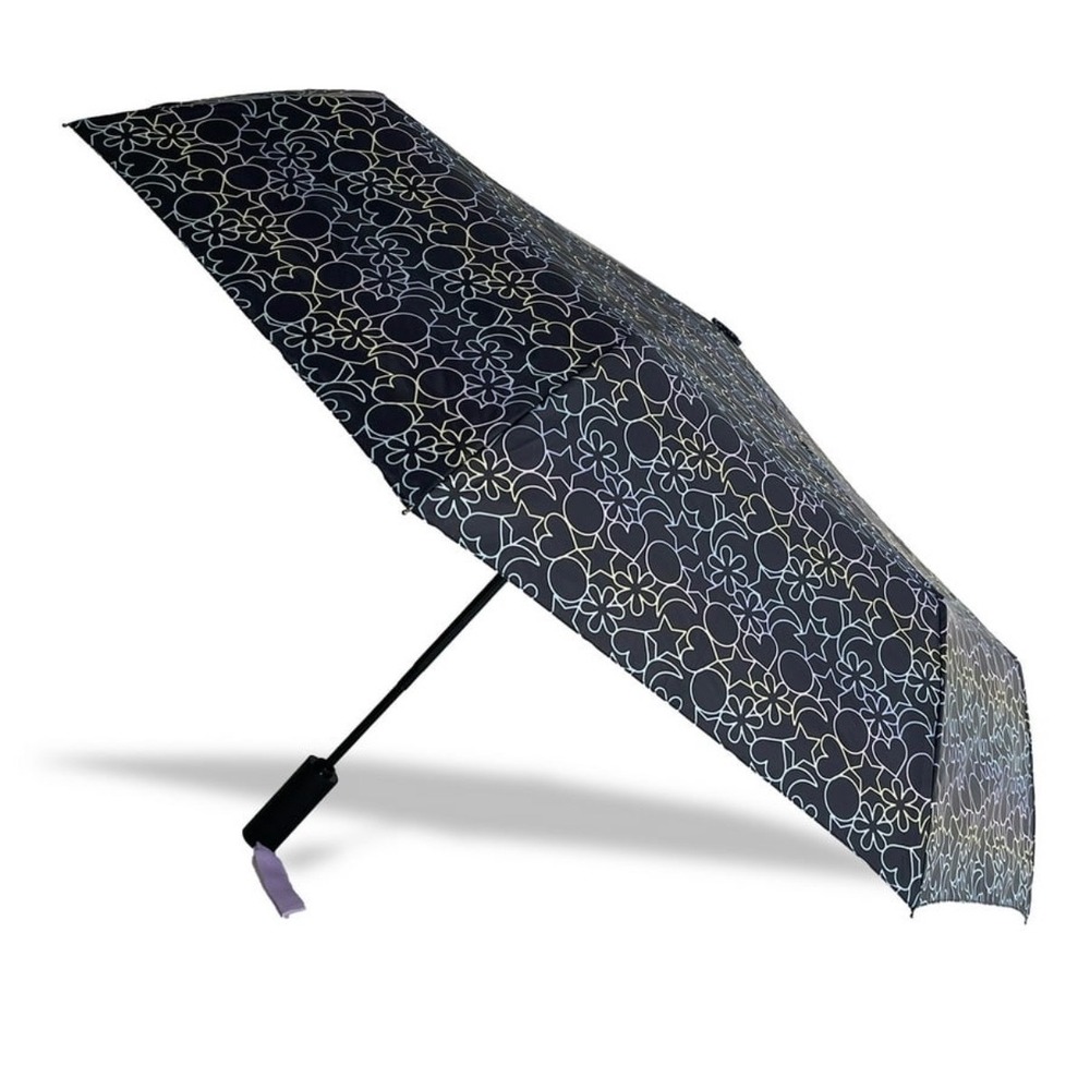 Misty Harbor 42" Auto Open Close Umbrella Black Purple Floral Geometric Print